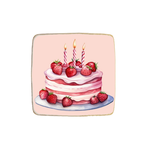 Strawberry Cake Birthday Custom Cookies