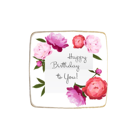 Happy Birthday Custom Cookies | Peony Themed