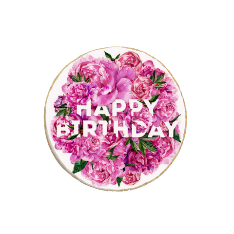 Happy Birthday Custom Cookies | Peony Themed