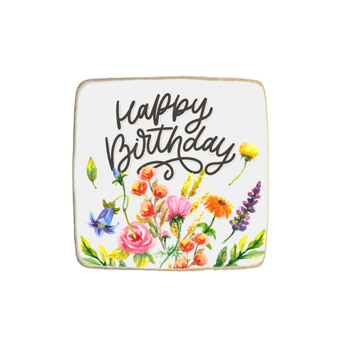 “Happy Floral Birthday” For Her Custom Cookie