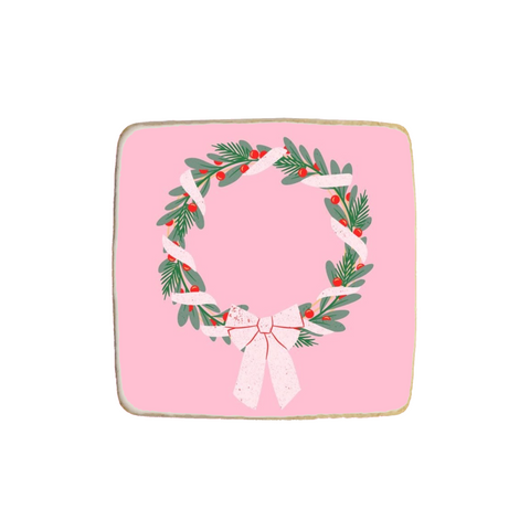 "Wreath" Pink Themed Christmas & New Year Custom Cookie