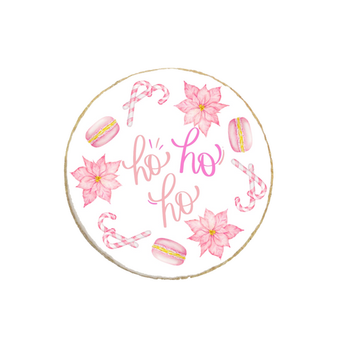 "Ho Ho Ho" Pink Themed Holiday Custom Cookie