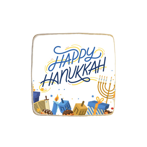 Happy Hanukkah Square Custom Cookie