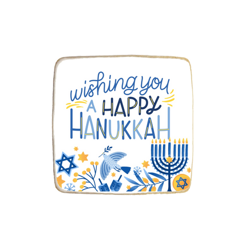 "Wishing You Happy Hanukkah" Square Custom Cookie