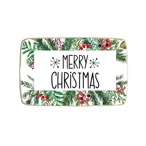 "Merry Christmas Wreath" Rectangular Custom Cookie