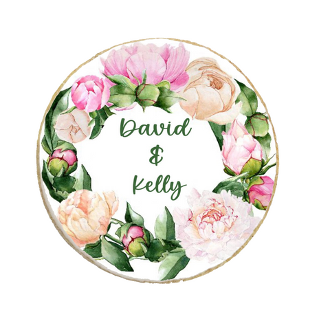 Wedding & Engagement Peony Themed Custom Cookies | Add Your Names