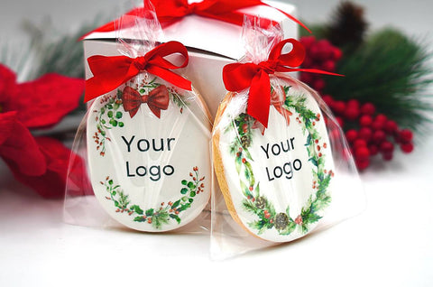 Custom Logo Christmas & New Year Oval Cookie | With Ribbon